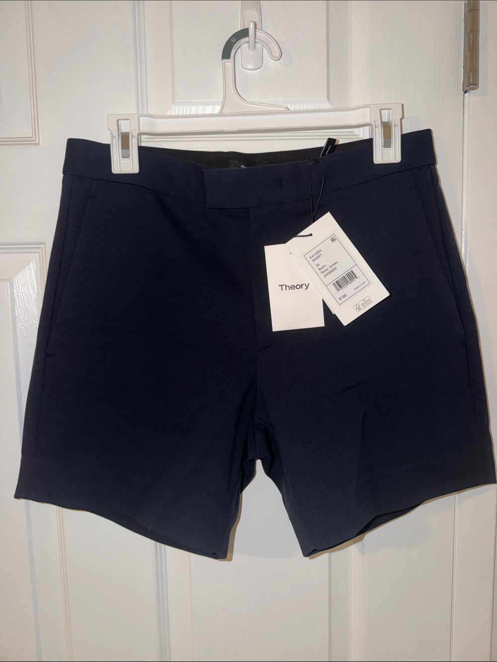 Theory Women Navy Flat-Front Stretch Shorts
